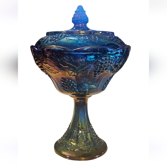 Indiana CoCarnival Glass Compote/Candy Dish Perfect Cond Harvest Grape Iridecent - Picture 9 of 9
